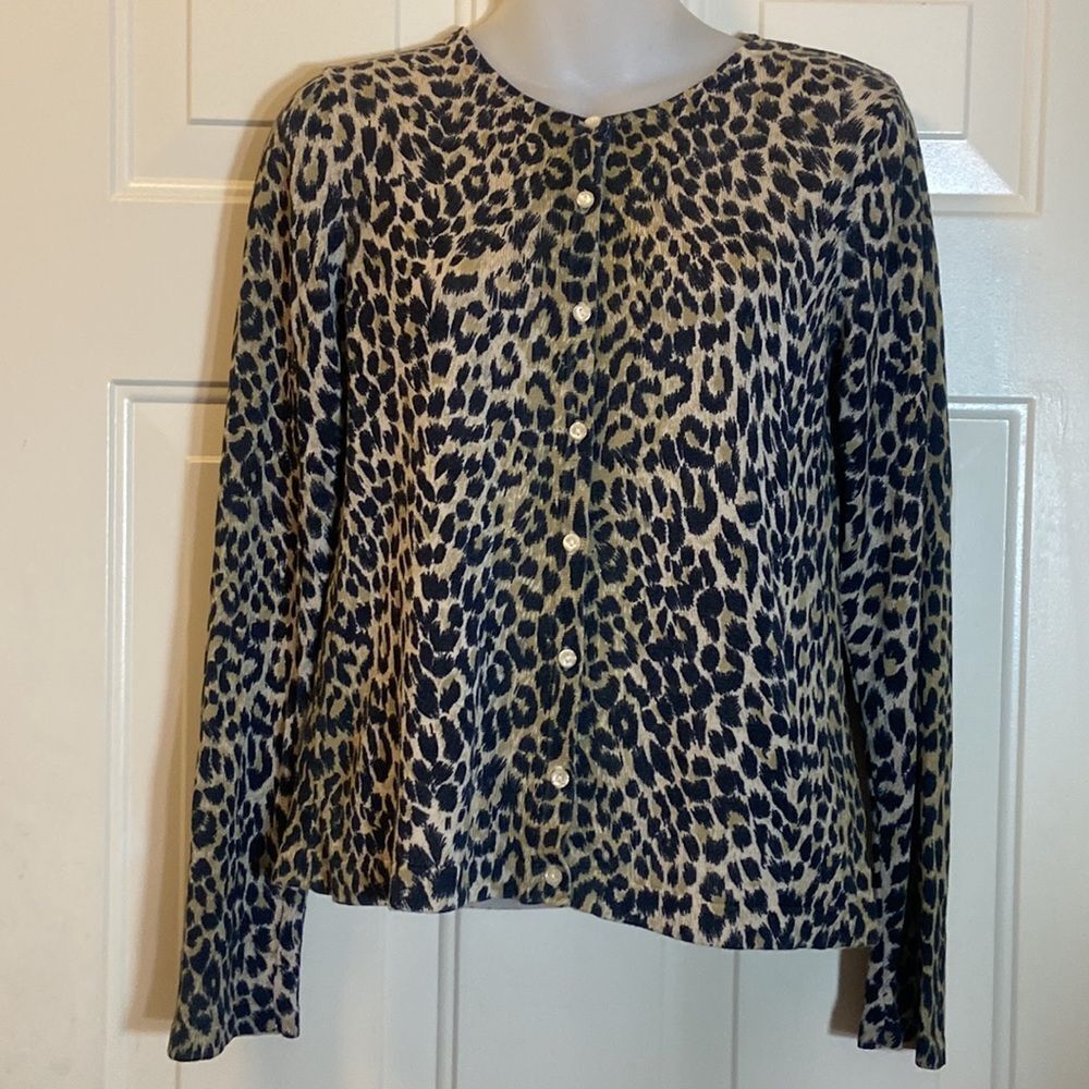 Vintage August Silk Knits Silk Soie Women Leopard Print Top Size M